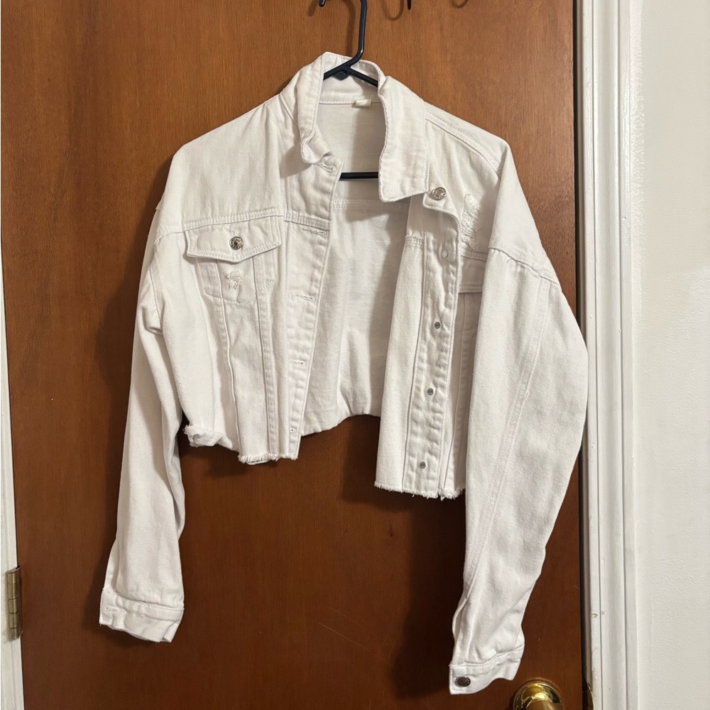 White Cropped Denim Jacket